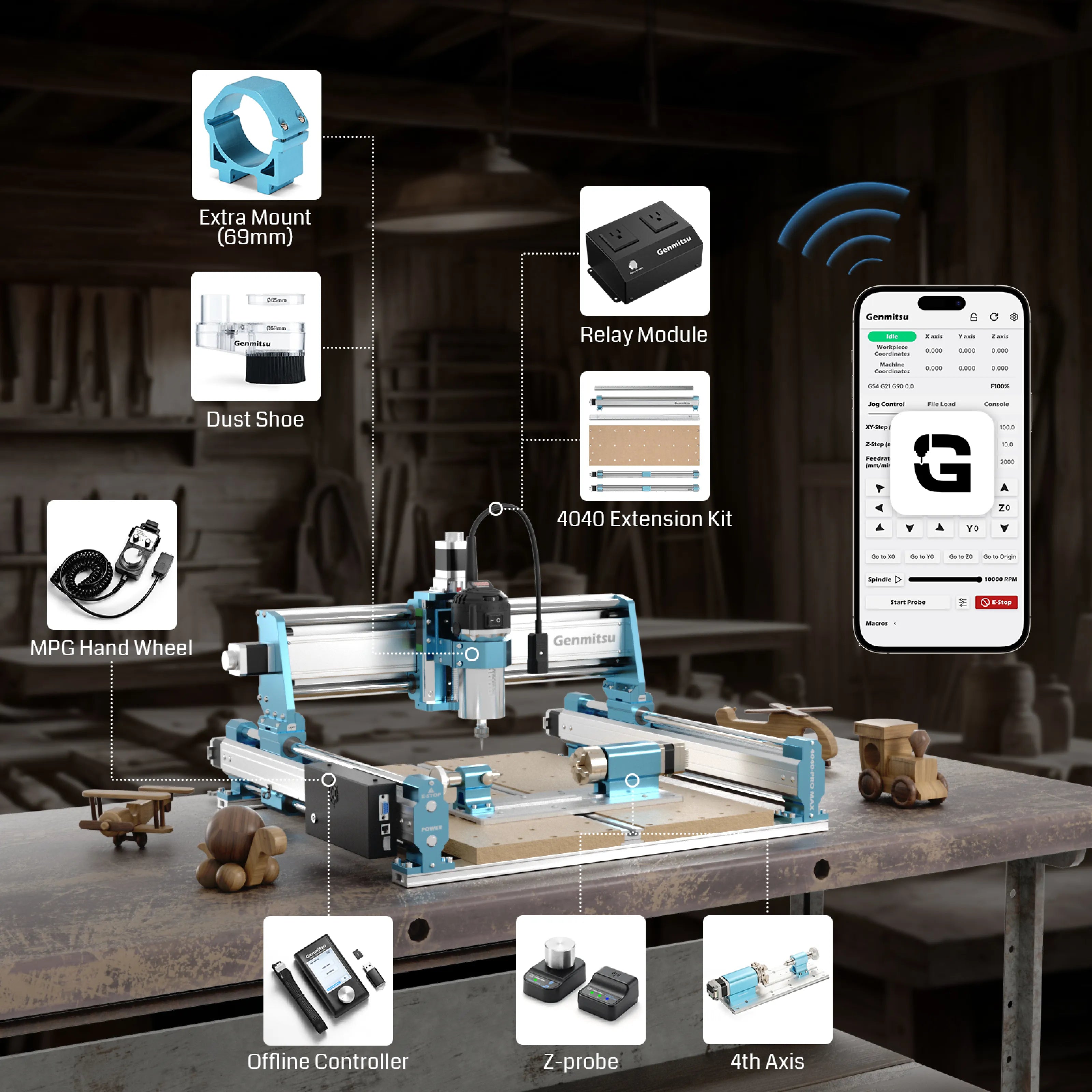 4040-PRO MAX CNC Router Machine with Vectric V-Carve, 710W Trimmer & Linear Rail Driven, Enhanced XZ Axis